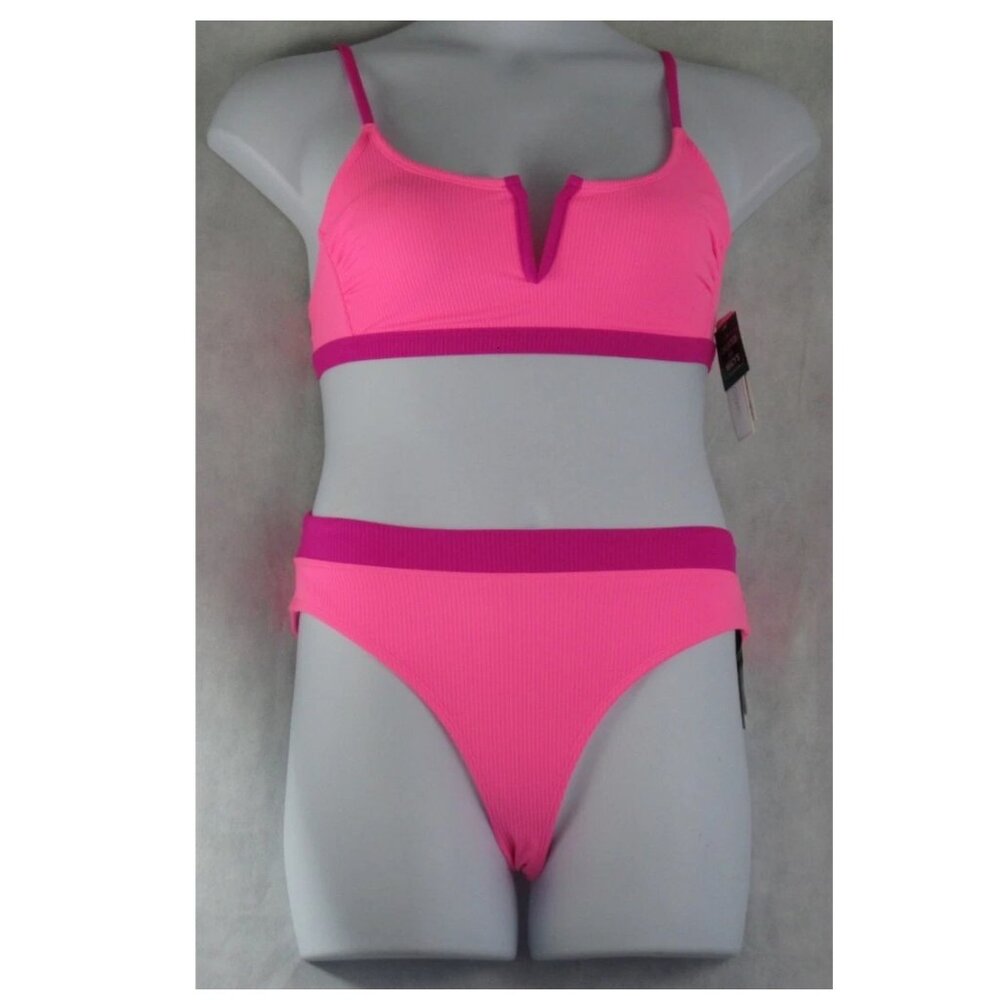 NWT Salt + Cove Juniors 2-Piece V-Wire Bralette Bikini Swimsuit Set, Pink